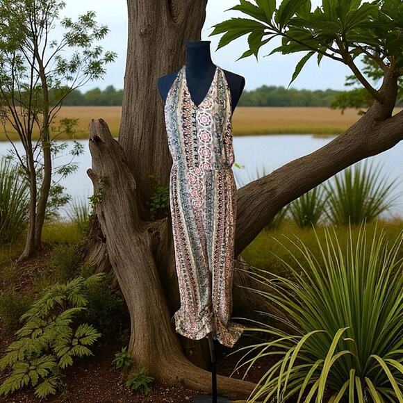 RAGA Mixed Print Halter Backless Jumpsuit Size Small Urban Outfitters - Picture 3 of 8